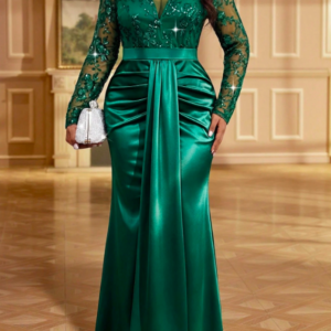 Zelda Plus Size Elegant Sequin Embroidered Pleated Dress